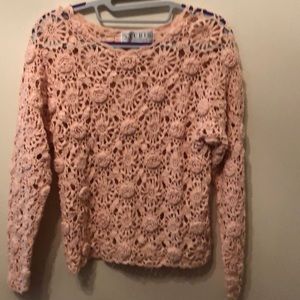 Michelle Stewart studio, beautiful vintage, crochet peach sweater Cotagecore